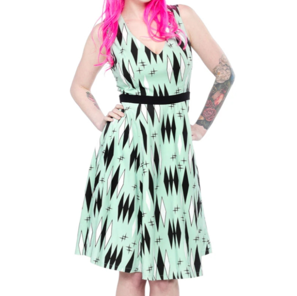 Sourpuss mint green retro diamond dress small